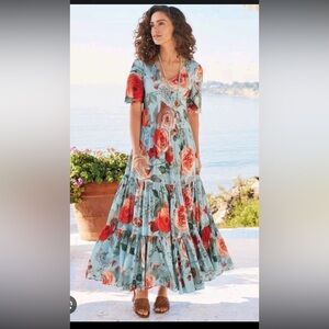 Soft Surroundings Floral Maxi Dress in Blue and Red